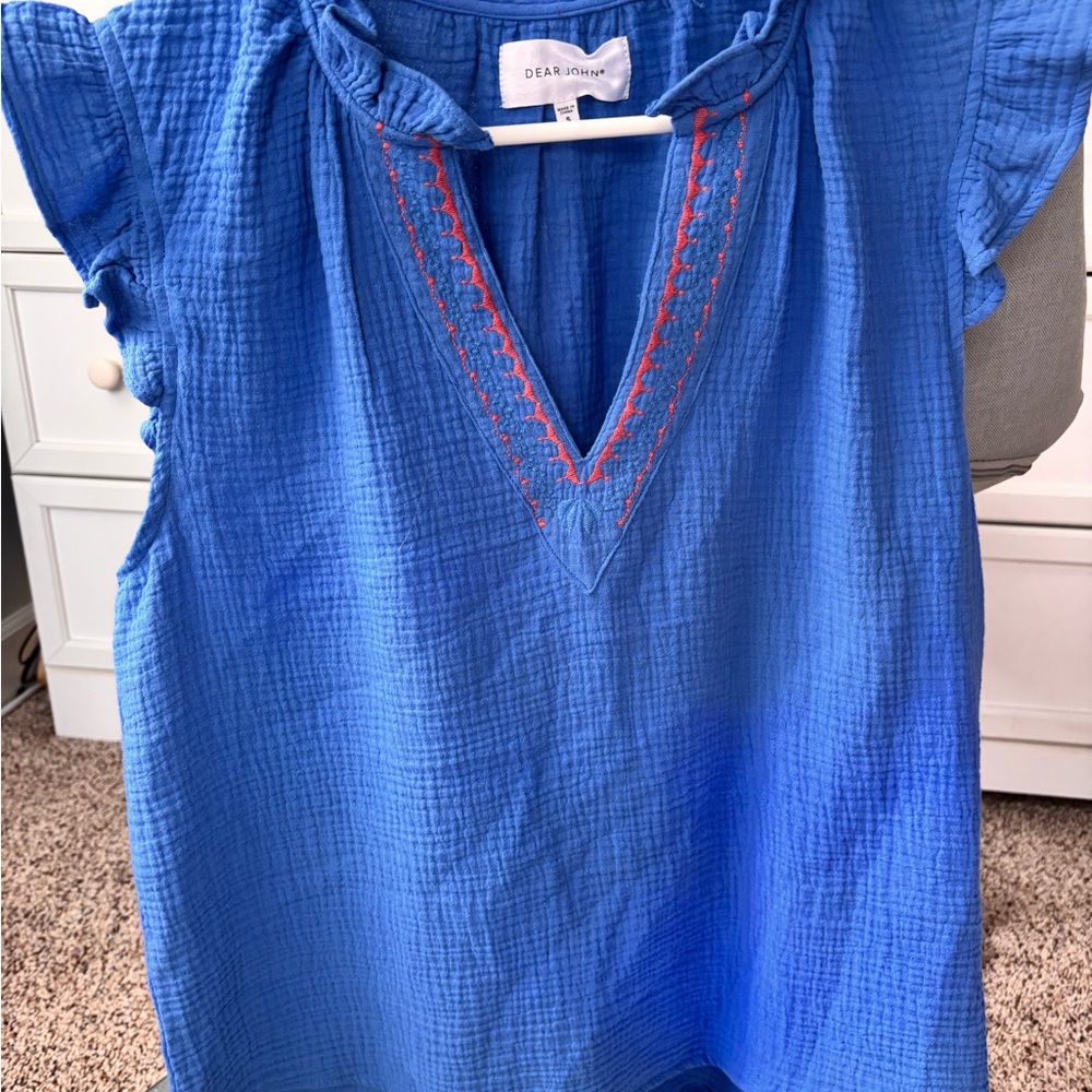 Dear John Royal Blue Blouse with Red Stitching